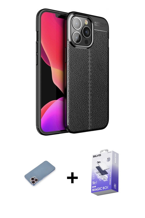 iPhone 13 Pro Max Kılıf Doruk Klasik Özel Seri - Siyah Bilvis 5in1 5D Magic Hayalet Cam Ekran K