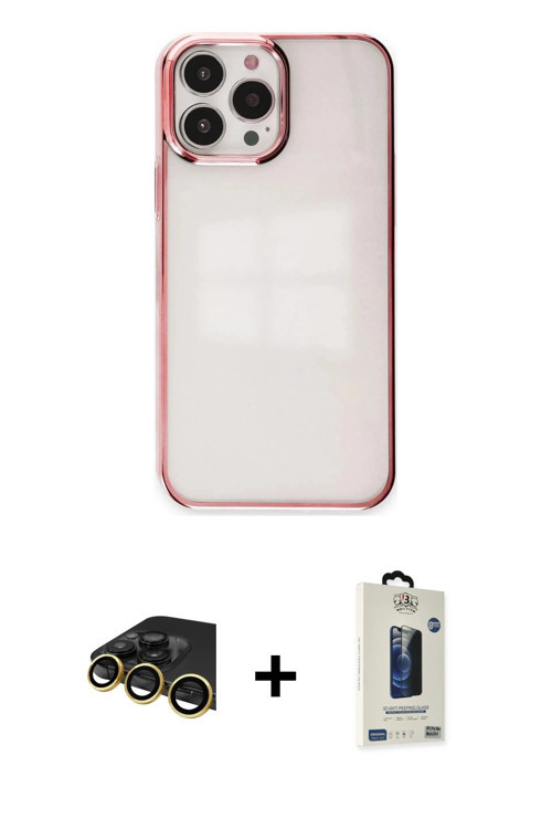 ieg™ iPhone 13 Pro Max Kılıf Doruk Doku Prime - Siyah Bilvis Hayalet Cam Ekran Koruyucu + Gold Raze