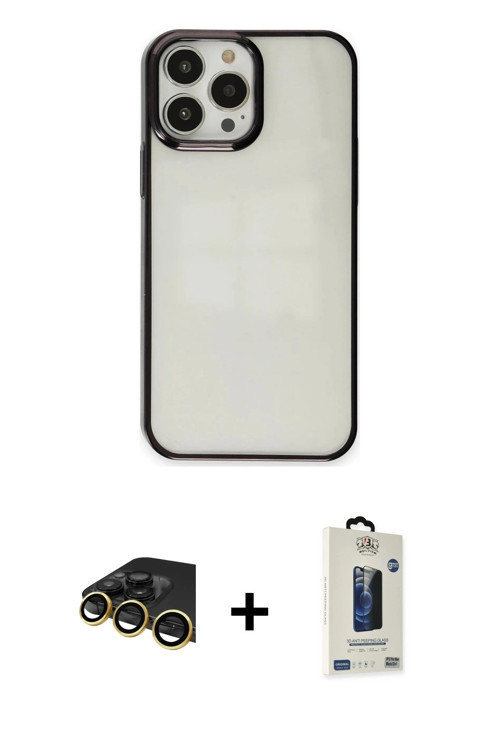 ieg™ iPhone 13 Pro Max Kılıf Doruk Doku Prime - Siyah Bilvis Hayalet Cam Ekran Koruyucu + Gold Raze