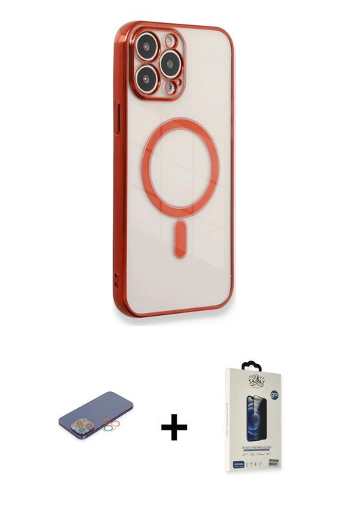 ieg™ iPhone 13 Pro Max Kılıf Doruk Minimal - Siyah Bilvis Hayalet Cam Ekran Koruyucu + Pembe Renkli