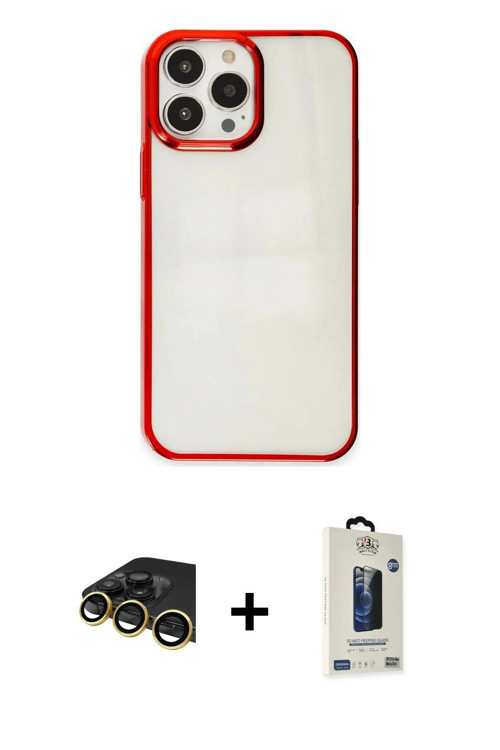 ieg™ iPhone 13 Pro Max Kılıf Doruk Doku Prime - Siyah Bilvis Hayalet Cam Ekran Koruyucu + Gold Raze