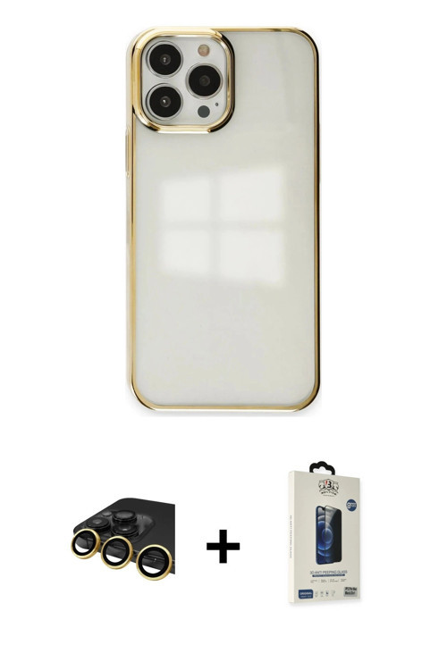 ieg™ iPhone 13 Pro Max Kılıf Doruk Doku Prime - Siyah Bilvis Hayalet Cam Ekran Koruyucu + Gold Raze