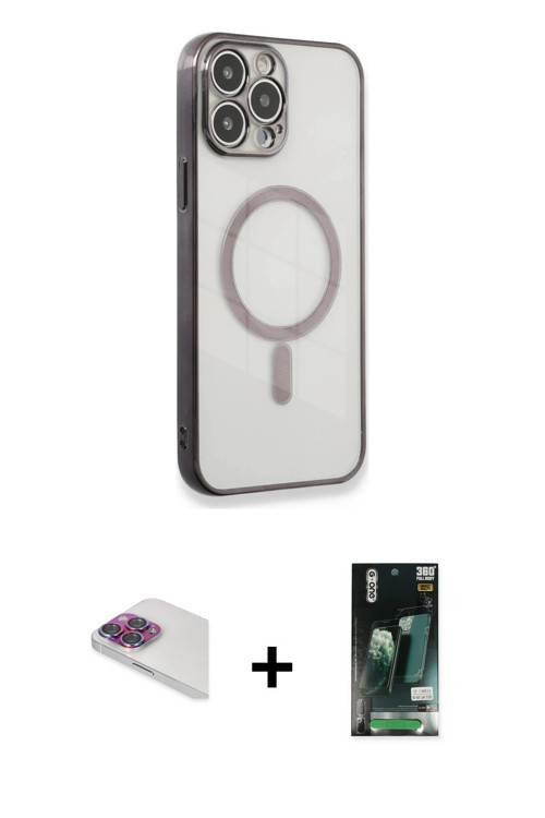 ieg™ iPhone 13 Pro Max Kılıf Doruk Minimal - Şeffaf 360 Full Body Arka Koruyucu + Gökkuşağı Pers Alü