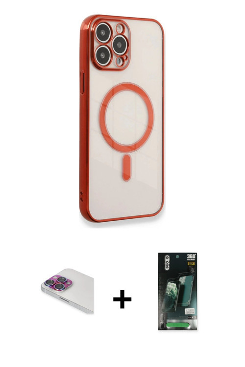 ieg™ iPhone 13 Pro Max Kılıf Doruk Minimal - Şeffaf 360 Full Body Arka Koruyucu + Gökkuşağı Pers Alü