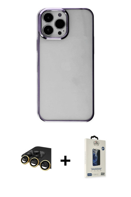 ieg™ iPhone 13 Pro Max Kılıf Doruk Doku Prime - Siyah Bilvis Hayalet Cam Ekran Koruyucu + Gold Raze