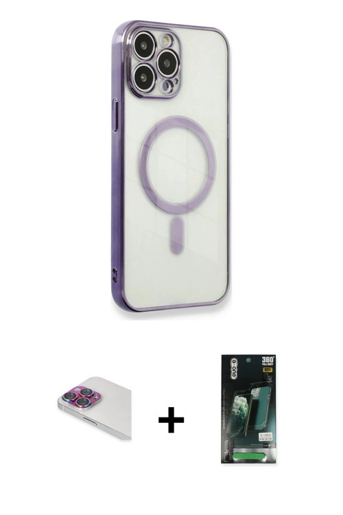 ieg™ iPhone 13 Pro Max Kılıf Doruk Minimal - Şeffaf 360 Full Body Arka Koruyucu + Gökkuşağı Pers Alü