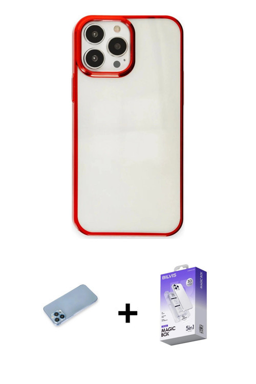 ieg™ iPhone 13 Pro Max Kılıf Doruk Doku Prime - Siyah Bilvis 5in1 3D Magic Cam Ekran Koruyucu + Mavi