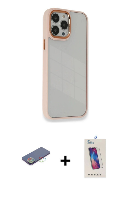 ieg™ iPhone 13 Pro Max Kılıf Eksen Doku Prime - Siyah Joko 5D Cam + Mavi Renkli Kamera Lens Koruma C