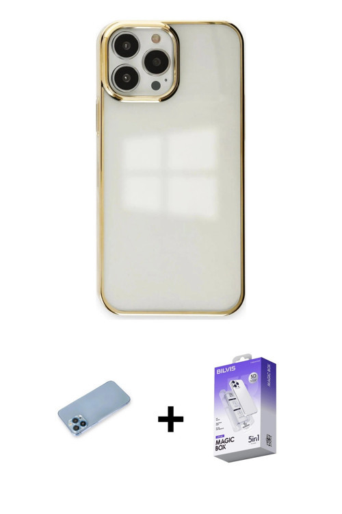 ieg™ iPhone 13 Pro Max Kılıf Doruk Doku Prime - Siyah Bilvis 5in1 3D Magic Cam Ekran Koruyucu + Mavi
