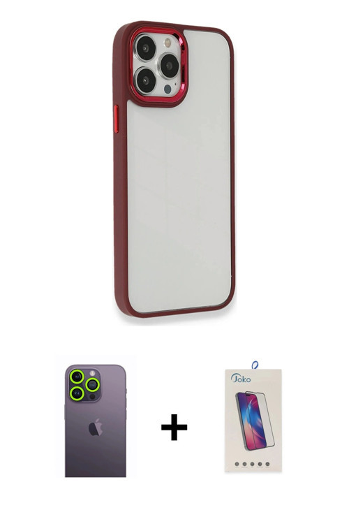 ieg™ iPhone 13 Pro Max Kılıf Eksen Doku Prime - Siyah Joko 5D Cam + Yeşil Neon Fosforlu Kamera Lens