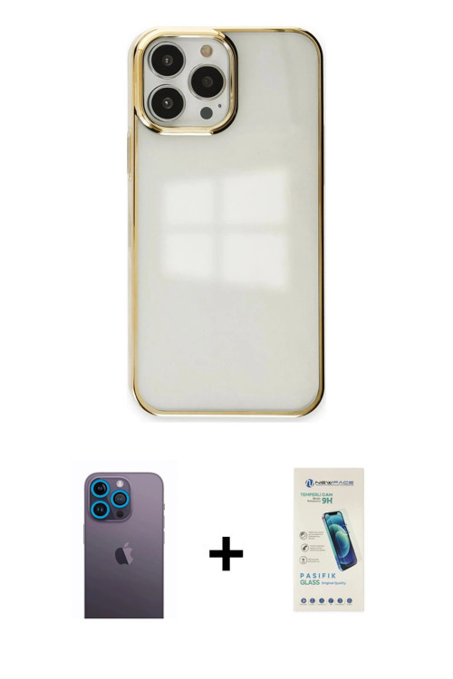 ieg™ iPhone 13 Pro Max Kılıf Doruk Doku Prime - Şeffaf Pasifik Cam Ekran Koruyucu + Mavi Neon Fosfor