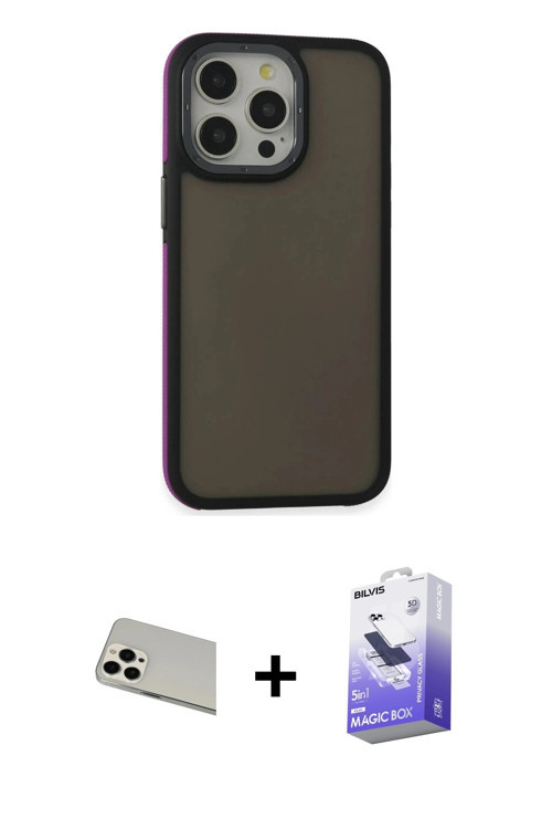 ieg™ iPhone 13 Pro Max Kılıf Eksen Işık - Siyah Bilvis 5in1 5D Magic Hayalet Cam Ekran Koruyucu + Be