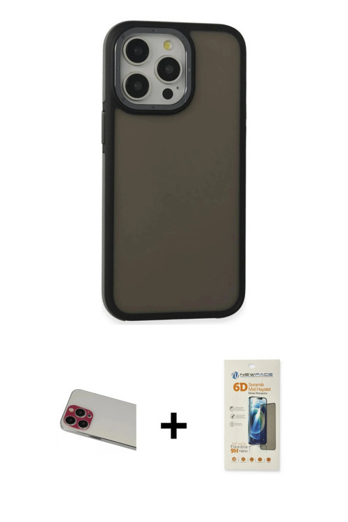 ieg™ iPhone 13 Pro Max Kılıf Eksen Işık - Siyah 6D Mat Seramik Hayalet Nano Ekran Koruyucu + Kırmızı