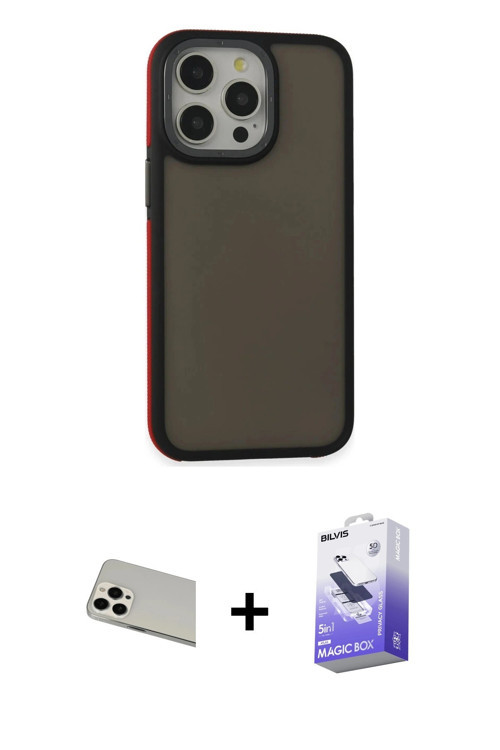 ieg™ iPhone 13 Pro Max Kılıf Eksen Işık - Siyah Bilvis 5in1 5D Magic Hayalet Cam Ekran Koruyucu + Be