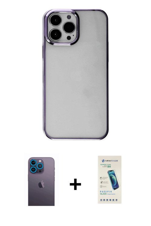 ieg™ iPhone 13 Pro Max Kılıf Doruk Doku Prime - Şeffaf Pasifik Cam Ekran Koruyucu + Mavi Neon Fosfor