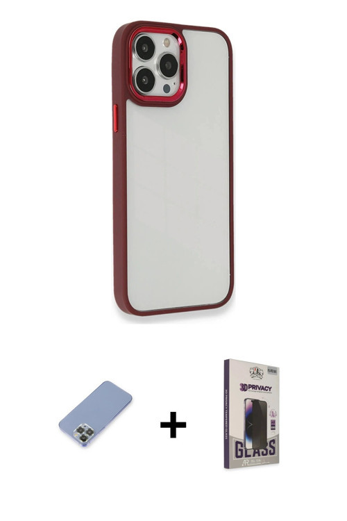 ieg™ iPhone 13 Pro Max Kılıf Eksen Doku Prime - Siyah Bilvis Hayalet Cam Ekran Koruyucu + Koyu Yeşil