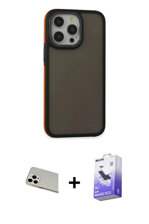 ieg™ iPhone 13 Pro Max Kılıf Eksen Işık - Siyah Bilvis 5in1 5D Magic Hayalet Cam Ekran Koruyucu + Be