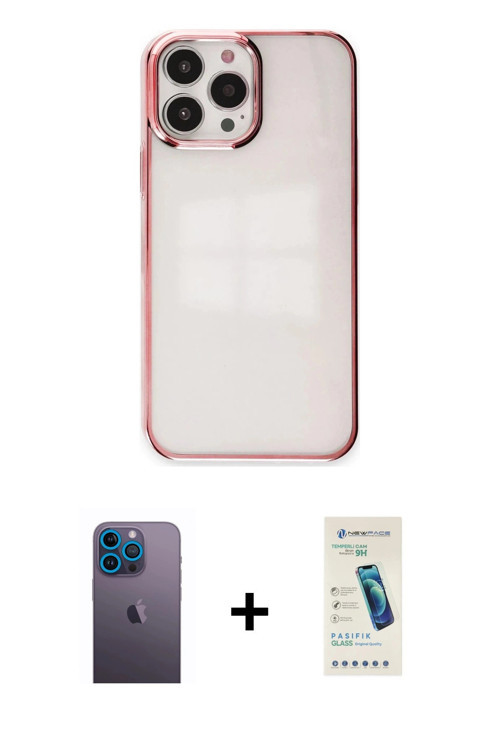 ieg™ iPhone 13 Pro Max Kılıf Doruk Doku Prime - Şeffaf Pasifik Cam Ekran Koruyucu + Mavi Neon Fosfor