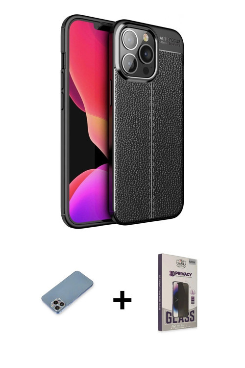 ieg™ iPhone 13 Pro Max Kılıf Doruk Klasik Özel Seri - Siyah Bilvis Hayalet Cam Ekran Koruyucu + Gökk