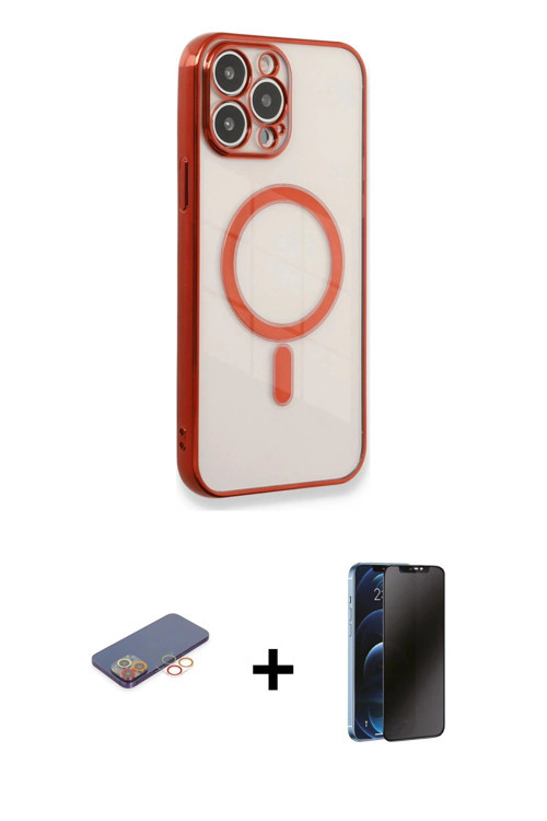 ieg™ iPhone 13 Pro Max Kılıf Doruk Minimal - Siyah 3D Antistatik Hayalet Cam Ekran Koruyucu + Turunc