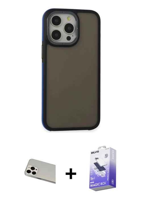 ieg™ iPhone 13 Pro Max Kılıf Eksen Işık - Siyah Bilvis 5in1 5D Magic Hayalet Cam Ekran Koruyucu + Be