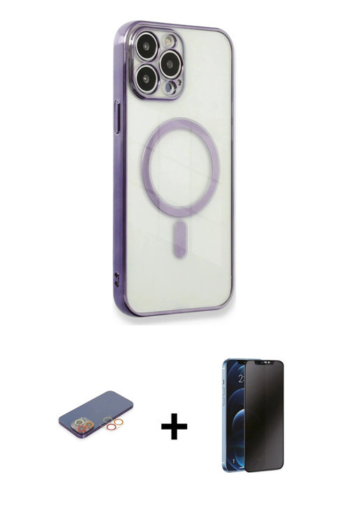 ieg™ iPhone 13 Pro Max Kılıf Doruk Minimal - Siyah 3D Antistatik Hayalet Cam Ekran Koruyucu + Turunc