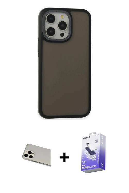 ieg™ iPhone 13 Pro Max Kılıf Eksen Işık - Siyah Bilvis 5in1 5D Magic Hayalet Cam Ekran Koruyucu + Be