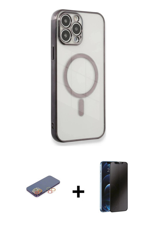 ieg™ iPhone 13 Pro Max Kılıf Doruk Minimal - Siyah 3D Antistatik Hayalet Cam Ekran Koruyucu + Turunc