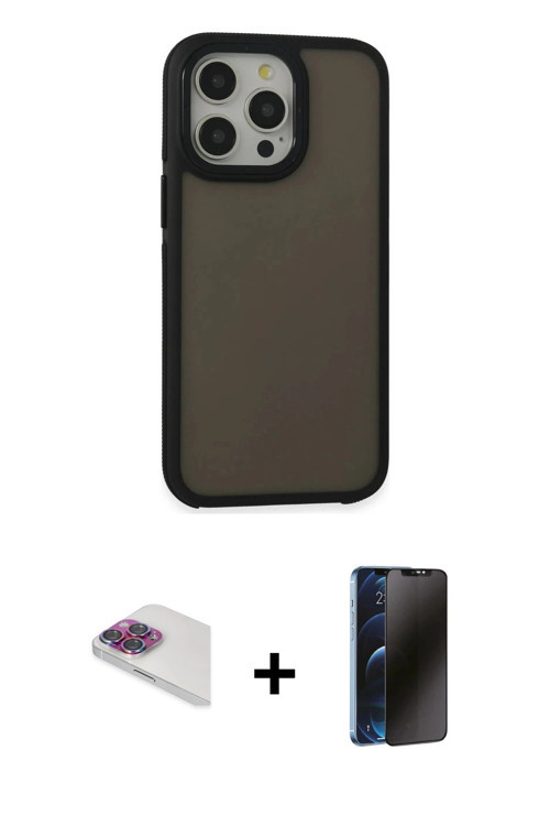 ieg™ iPhone 13 Pro Max Kılıf Eksen Işık - Siyah 3D Antistatik Hayalet Cam Ekran Koruyucu + Gökkuşağı