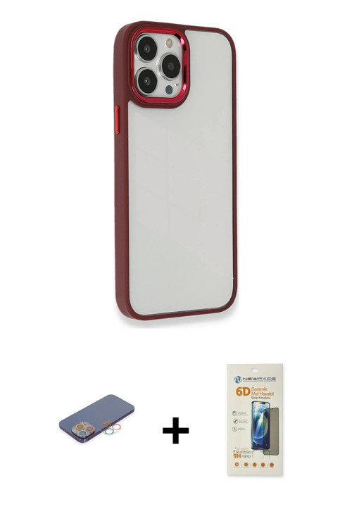 ieg™ iPhone 13 Pro Max Kılıf Eksen Doku Prime - Siyah 6D Mat Seramik Hayalet Nano Ekran Koruyucu + P