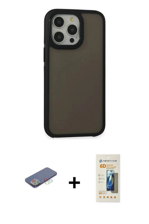 ieg™ iPhone 13 Pro Max Kılıf Eksen Işık - Siyah 6D Mat Seramik Hayalet Nano Ekran Koruyucu + Mavi Re
