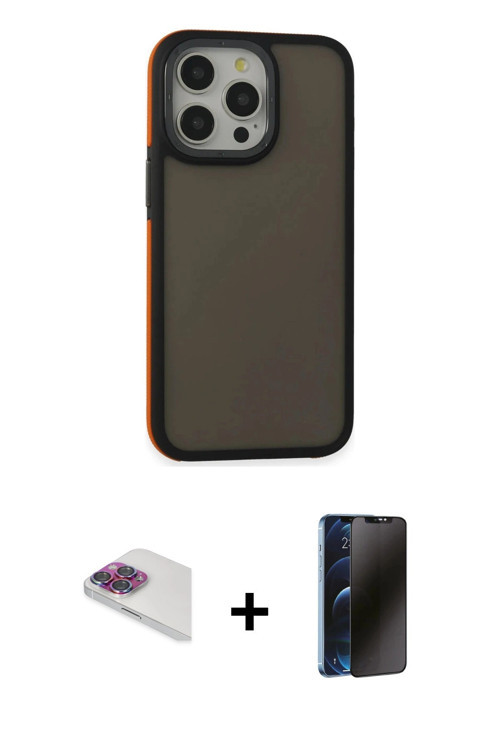 ieg™ iPhone 13 Pro Max Kılıf Eksen Işık - Siyah 3D Antistatik Hayalet Cam Ekran Koruyucu + Gökkuşağı