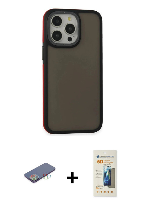ieg™ iPhone 13 Pro Max Kılıf Eksen Işık - Siyah 6D Mat Seramik Hayalet Nano Ekran Koruyucu + Mavi Re