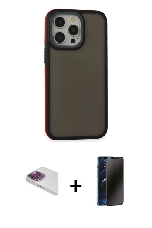 ieg™ iPhone 13 Pro Max Kılıf Eksen Işık - Siyah 3D Antistatik Hayalet Cam Ekran Koruyucu + Gökkuşağı