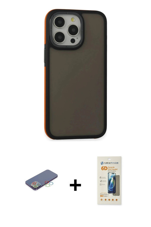 ieg™ iPhone 13 Pro Max Kılıf Eksen Işık - Siyah 6D Mat Seramik Hayalet Nano Ekran Koruyucu + Mavi Re