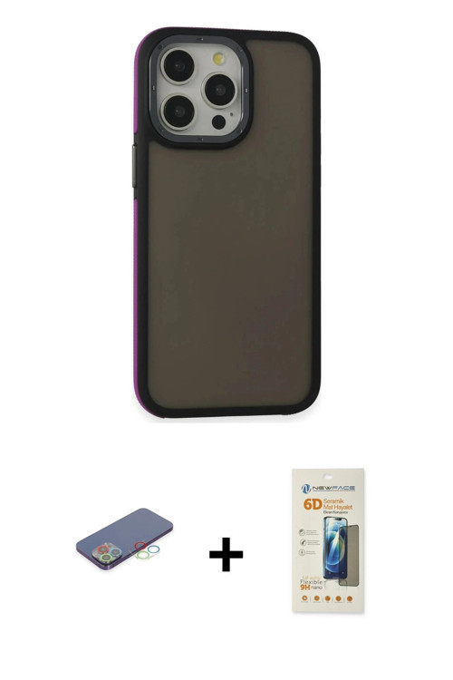 ieg™ iPhone 13 Pro Max Kılıf Eksen Işık - Siyah 6D Mat Seramik Hayalet Nano Ekran Koruyucu + Mavi Re
