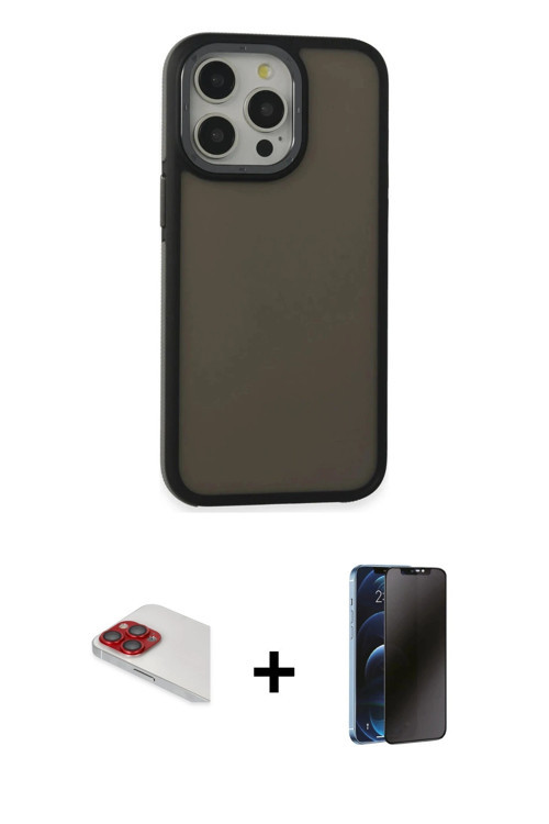 ieg™ iPhone 13 Pro Max Kılıf Eksen Işık - Siyah 3D Antistatik Hayalet Cam Ekran Koruyucu + Kırmızı P