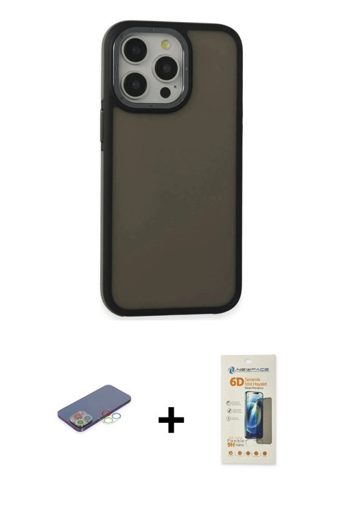 ieg™ iPhone 13 Pro Max Kılıf Eksen Işık - Siyah 6D Mat Seramik Hayalet Nano Ekran Koruyucu + Mavi Re