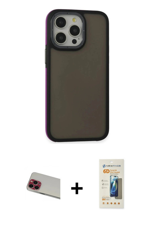 ieg™ iPhone 13 Pro Max Kılıf Eksen Işık - Siyah 6D Mat Seramik Hayalet Nano Ekran Koruyucu + Kırmızı