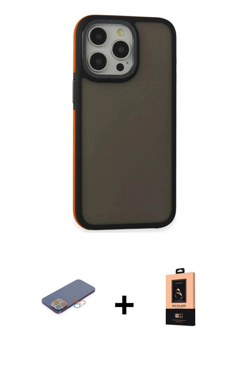 ieg™ iPhone 13 Pro Max Kılıf Eksen Işık - Şeffaf Maxco Cam Ekran Koruyucu + Pembe Renkli Kamera Lens