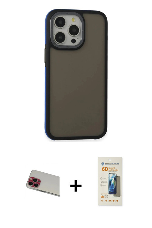 ieg™ iPhone 13 Pro Max Kılıf Eksen Işık - Siyah 6D Mat Seramik Hayalet Nano Ekran Koruyucu + Kırmızı