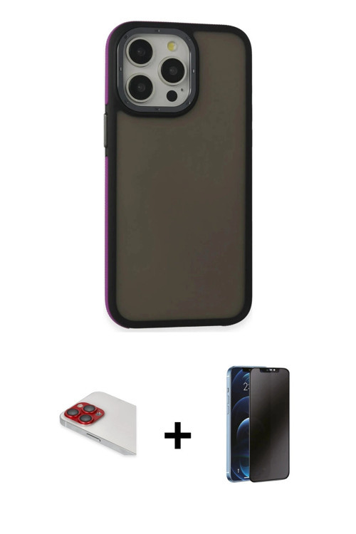 ieg™ iPhone 13 Pro Max Kılıf Eksen Işık - Siyah 3D Antistatik Hayalet Cam Ekran Koruyucu + Kırmızı P
