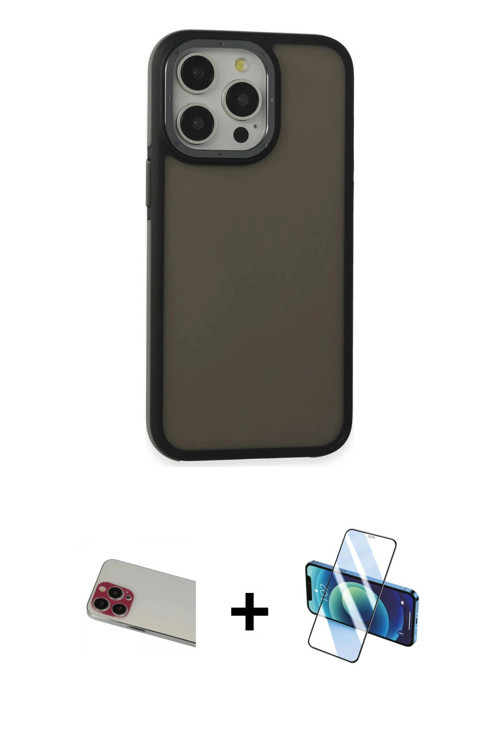 ieg™ iPhone 13 Pro Max Kılıf Eksen Işık - Siyah 3D Antistatik Cam Ekran Koruyucu + Kırmızı Rainbow K