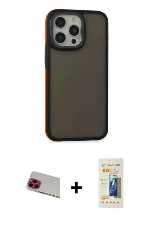 ieg™ iPhone 13 Pro Max Kılıf Eksen Işık - Siyah 6D Mat Seramik Hayalet Nano Ekran Koruyucu + Kırmızı