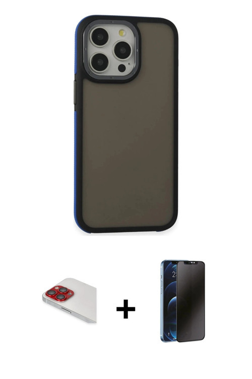 ieg™ iPhone 13 Pro Max Kılıf Eksen Işık - Siyah 3D Antistatik Hayalet Cam Ekran Koruyucu + Kırmızı P