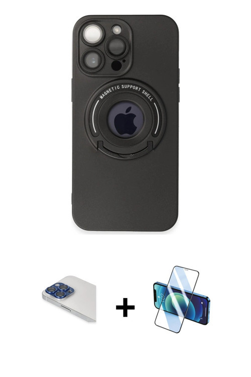 ieg™ iPhone 13 Pro Max Kılıf Eksen Klasik Prime - Siyah 3D Antistatik Cam Ekran Koruyucu + Lacivert