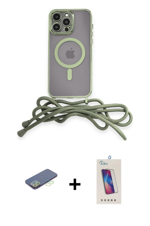 ieg™ iPhone 13 Pro Max Kılıf Eksen Özel Seri - Siyah Joko 5D Cam + Yeşil Renkli Kamera Lens Koruma C