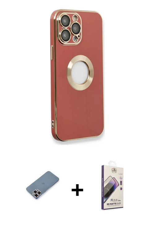ieg™ iPhone 13 Pro Max Kılıf İz Form Serisi - Siyah Bilvis 3D Mat Cam Ekran Koruyucu + Mor Metal Kam