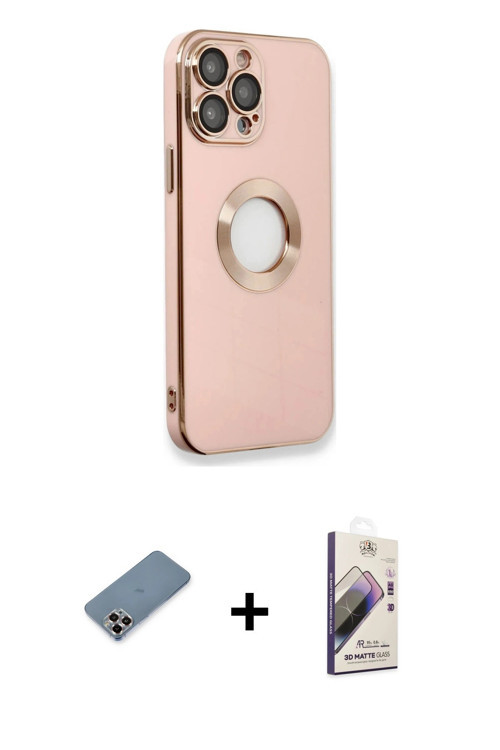 ieg™ iPhone 13 Pro Max Kılıf İz Form Serisi - Siyah Bilvis 3D Mat Cam Ekran Koruyucu + Mor Metal Kam