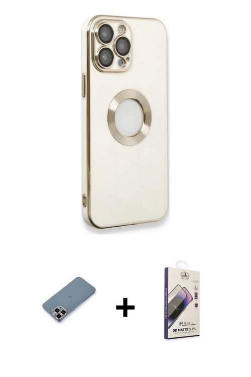 ieg™ iPhone 13 Pro Max Kılıf İz Form Serisi - Siyah Bilvis 3D Mat Cam Ekran Koruyucu + Mor Metal Kam